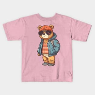 A cute teddy bear wearing street fashion Kids T-Shirt